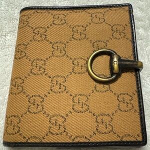 Gucci Brown Vintage Canvass Leather Wallet with Gold Buckle Accent